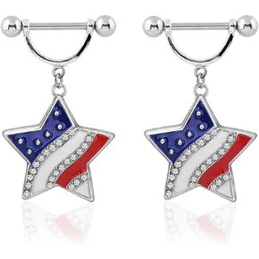 14G American Flag Nipple Rings Dangle Star for Women Girls 316L Stainless Steel Cubic Zirconia Hypoallergenic Nipple Piercing Jewelry 2Pcs in Saudi Arabia