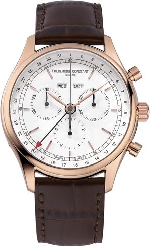 Frederique Constant Classic Chronographs Swiss Quartz Moonphase Rose Gold Stainless Steel Case Watch and Black Leather Strap, White Dial, Style: FC-296SW5B4 in Saudi Arabia
