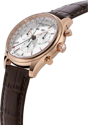 Frederique Constant Classic Chronographs Swiss Quartz Moonphase Rose Gold Stainless Steel Case Watch and Black Leather Strap, White Dial, Style: FC-296SW5B4 in Saudi Arabia