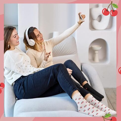 4 Pairs Women's Cute Crew Socks Cute Cherry Crew Socks Novelty Casual Cherry Sock Gift for Women in Saudi Arabia
