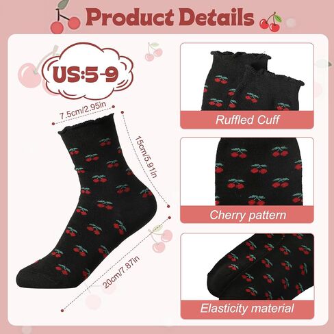 4 Pairs Women's Cute Crew Socks Cute Cherry Crew Socks Novelty Casual Cherry Sock Gift for Women in Saudi Arabia