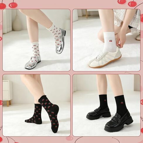 4 Pairs Women's Cute Crew Socks Cute Cherry Crew Socks Novelty Casual Cherry Sock Gift for Women in Saudi Arabia