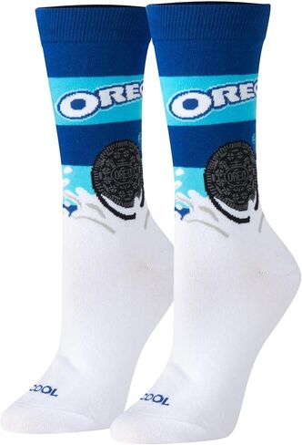 Cool Socks - Oreo Cookies Crew Socks - Fun Food Themed Novelty Socks - Size Large for Men & Women - Snack Graphic Merch Apparel - Comfy Cotton Blend - Great Gift for Fans Birthdays Holidays in Kuwait