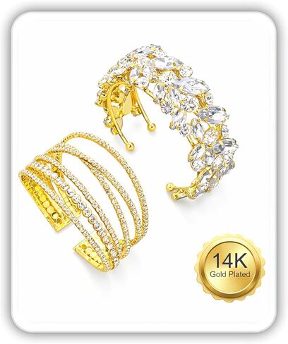2Pcs Silver Rhinestone Bracelet Set Wedding Accessories Elegant Multilayer Cuff Bracelet Stretch Bangles Prom Jewelry in Saudi Arabia