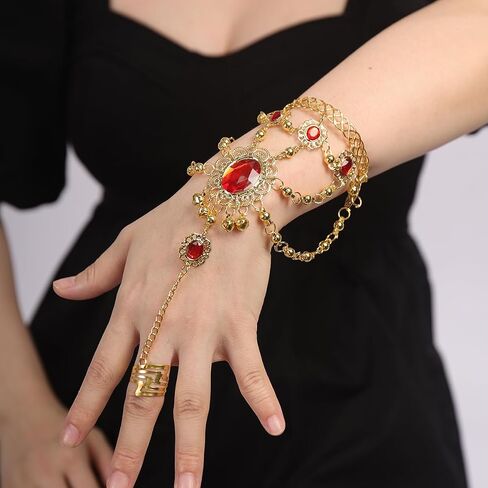 Xerling الذهب بوهو سوار أحمر كريستال البنصر اليد تسخير الرقيق أساور للنساء البوهيمي ربط سوار شرابة سلاسل اليد الكفة المفتوحة in Kuwait