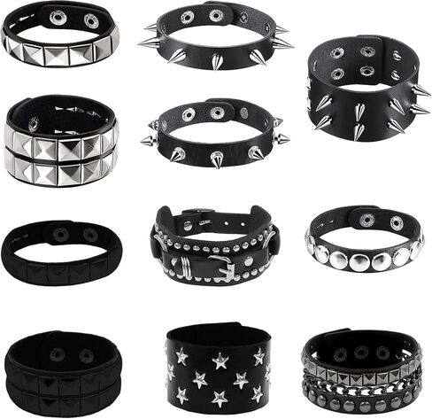 YMO Spiked Bracelets, Studded Bracelet Black Leather Cuff Gothic Punk Bracelet in Saudi Arabia