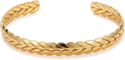 18k gold braided open mouth women's bracelet, 14k gold Miami Cuban bracelet, Italian gold jewelry. Christmas, Mother's Day, birthdays and other holiday gifts. in Kuwait