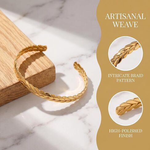 18k gold braided open mouth women's bracelet, 14k gold Miami Cuban bracelet, Italian gold jewelry. Christmas, Mother's Day, birthdays and other holiday gifts. in Kuwait