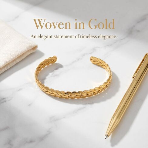 18k gold braided open mouth women's bracelet, 14k gold Miami Cuban bracelet, Italian gold jewelry. Christmas, Mother's Day, birthdays and other holiday gifts. in Kuwait