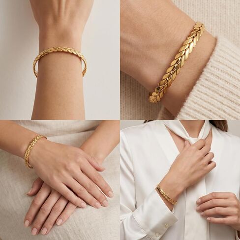 18k gold braided open mouth women's bracelet, 14k gold Miami Cuban bracelet, Italian gold jewelry. Christmas, Mother's Day, birthdays and other holiday gifts. in Kuwait