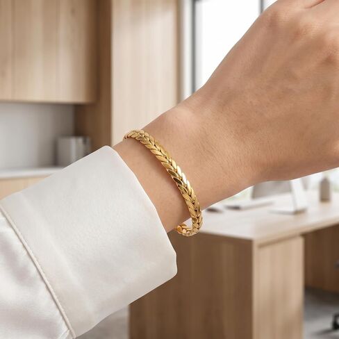 18k gold braided open mouth women's bracelet, 14k gold Miami Cuban bracelet, Italian gold jewelry. Christmas, Mother's Day, birthdays and other holiday gifts. in Kuwait
