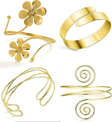 4 Pcs Gold Arm Cuff for Women Upper Arm Bangle Bracelet Open Adjustable Flower Minimalist Armband for Summer Beach Arm Jewelry in Saudi Arabia