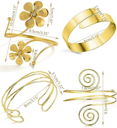 4 Pcs Gold Arm Cuff for Women Upper Arm Bangle Bracelet Open Adjustable Flower Minimalist Armband for Summer Beach Arm Jewelry in Saudi Arabia