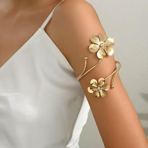4 Pcs Gold Arm Cuff for Women Upper Arm Bangle Bracelet Open Adjustable Flower Minimalist Armband for Summer Beach Arm Jewelry in Saudi Arabia