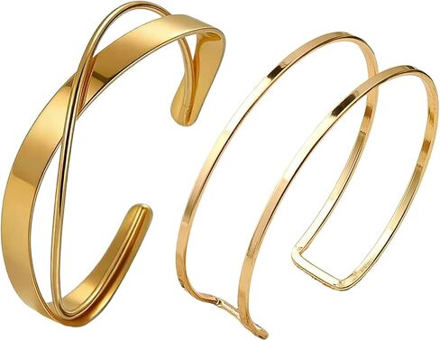 2Pcs Gold Arm Cuff Jewelry for Women Minimalist Arm Cuffs Bracelets Open Adjustable Chunky Cuffs Bangle Summer Beach upper arm cuff Jewelry in Kuwait