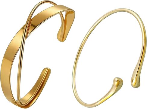 2Pcs Gold Arm Cuff Jewelry for Women Minimalist Arm Cuffs Bracelets Open Adjustable Chunky Cuffs Bangle Summer Beach upper arm cuff Jewelry in Kuwait