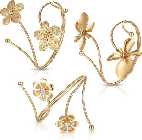 3Pcs Gold Arm Cuffs Flower Arm Cuff Bangles Coil Adjustable Upper Arms Band Cuff Bracelet Jewelry for Women in Kuwait