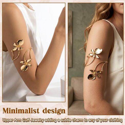 3Pcs Gold Arm Cuffs Flower Arm Cuff Bangles Coil Adjustable Upper Arms Band Cuff Bracelet Jewelry for Women in Kuwait