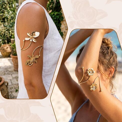 3Pcs Gold Arm Cuffs Flower Arm Cuff Bangles Coil Adjustable Upper Arms Band Cuff Bracelet Jewelry for Women in Kuwait