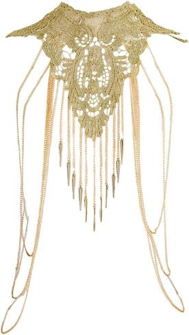 AHANDMAKER Gold Fine Body Chain Flower Lace Bikini Body Chain Sexy Lace Shoulder Necklace Chains Rave Costume Party Jewelry for Women Dress Beach Bikini Shoulder Accessories Party Holiday in Kuwait