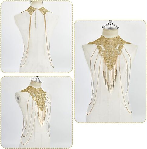 AHANDMAKER Gold Fine Body Chain Flower Lace Bikini Body Chain Sexy Lace Shoulder Necklace Chains Rave Costume Party Jewelry for Women Dress Beach Bikini Shoulder Accessories Party Holiday in Kuwait