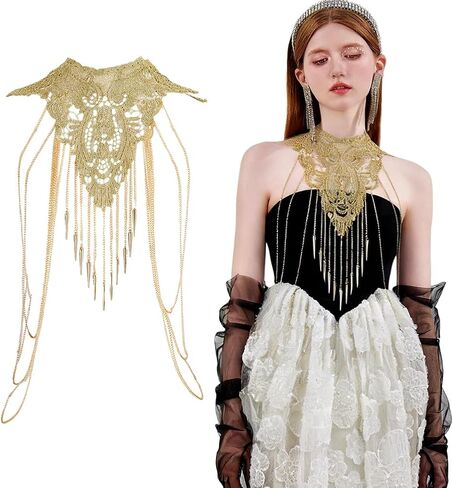 AHANDMAKER Gold Fine Body Chain Flower Lace Bikini Body Chain Sexy Lace Shoulder Necklace Chains Rave Costume Party Jewelry for Women Dress Beach Bikini Shoulder Accessories Party Holiday in Kuwait