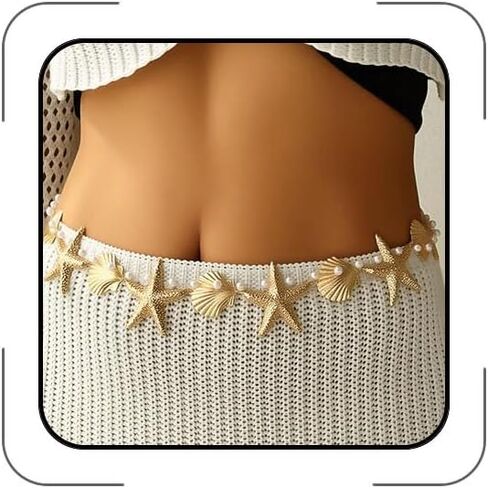 Gold Starfish Waist Chain for Women Shell Mermaid Belly Chain Bohemian Bikini Body Chain Hawaiian Beach Jewelry Mermaid Outfit Party Accessories in Kuwait