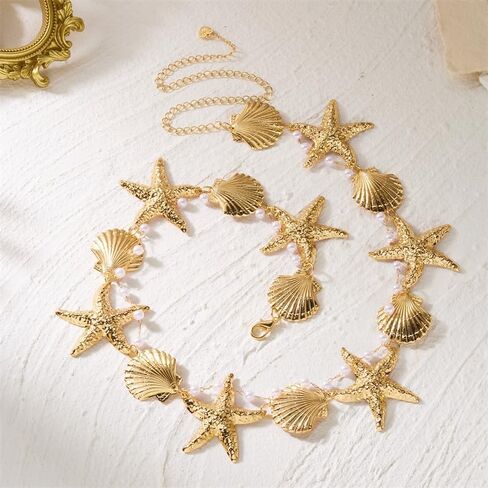 Gold Starfish Waist Chain for Women Shell Mermaid Belly Chain Bohemian Bikini Body Chain Hawaiian Beach Jewelry Mermaid Outfit Party Accessories in Kuwait