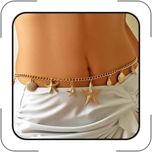 Gold Starfish Waist Chain for Women Shell Mermaid Belly Chain Bohemian Bikini Body Chain Hawaiian Beach Jewelry Mermaid Outfit Party Accessories in Kuwait