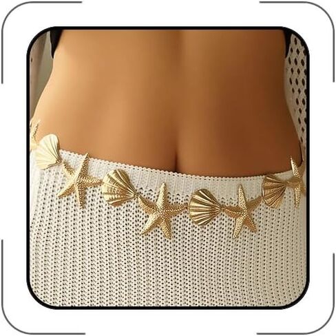 Gold Starfish Waist Chain for Women Shell Mermaid Belly Chain Bohemian Bikini Body Chain Hawaiian Beach Jewelry Mermaid Outfit Party Accessories in Kuwait