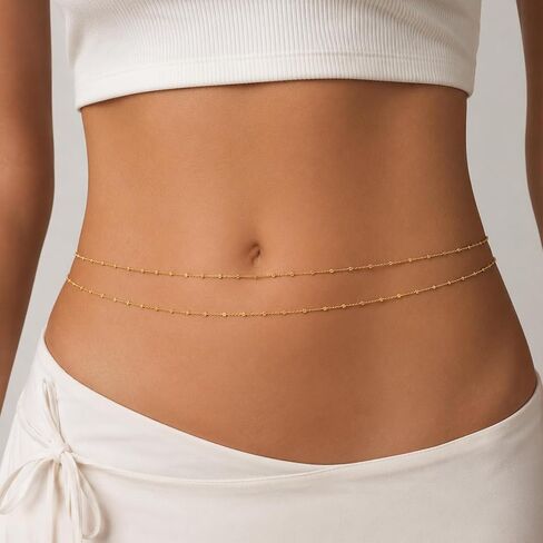 2PCS Gold Waist Chain for Women Adjustable Waterproof Belly Belt Body Chain for Sexy Bikini Beach Jewelry for Women Vacation Accessories for Summer Outfits in Saudi Arabia
