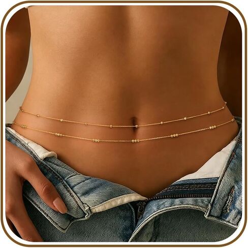 YOIHUR 14K Gold Filled Waist Chain, Bohemian Y2K Layered Belly Chain, Body Chain, Hypoallergenic Bikini Beach Jewelry, Multiple Pack Sizes, Ideal Gift for Women in Kuwait