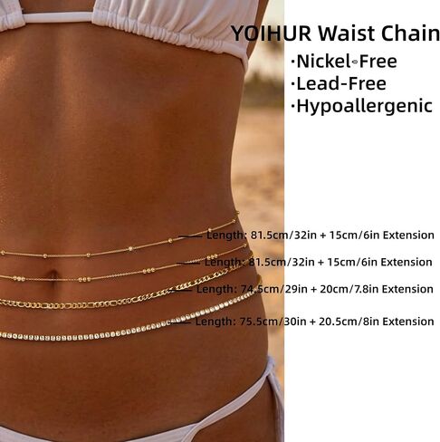 YOIHUR 14K Gold Filled Waist Chain, Bohemian Y2K Layered Belly Chain, Body Chain, Hypoallergenic Bikini Beach Jewelry, Multiple Pack Sizes, Ideal Gift for Women in Kuwait