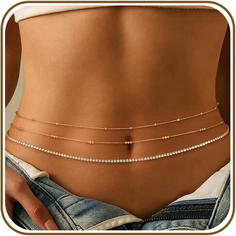YOIHUR 14K Gold Filled Waist Chain, Bohemian Y2K Layered Belly Chain, Body Chain, Hypoallergenic Bikini Beach Jewelry, Multiple Pack Sizes, Ideal Gift for Women in Saudi Arabia
