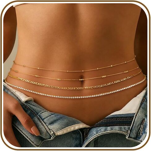 YOIHUR 14K Gold Filled Waist Chain, Bohemian Y2K Layered Belly Chain, Body Chain, Hypoallergenic Bikini Beach Jewelry, Multiple Pack Sizes, Ideal Gift for Women in Kuwait