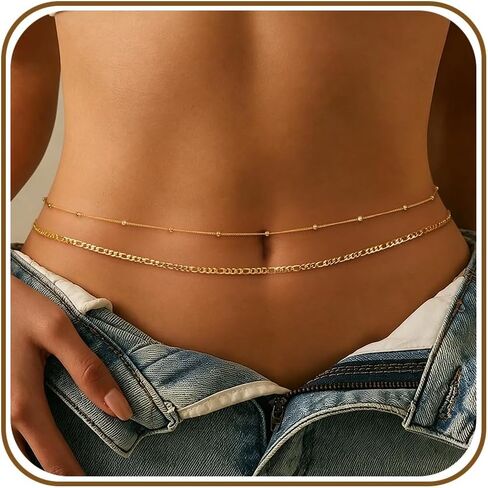 YOIHUR 14K Gold Filled Waist Chain, Bohemian Y2K Layered Belly Chain, Body Chain, Hypoallergenic Bikini Beach Jewelry, Multiple Pack Sizes, Ideal Gift for Women in Kuwait