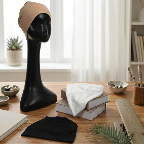 JJUNW 3Pcs Under Caps for Hija, Non Slip Hijab Undercap with Tie Adjustable Women Undercap Under Scarf（Black, White, Beige） in Kuwait