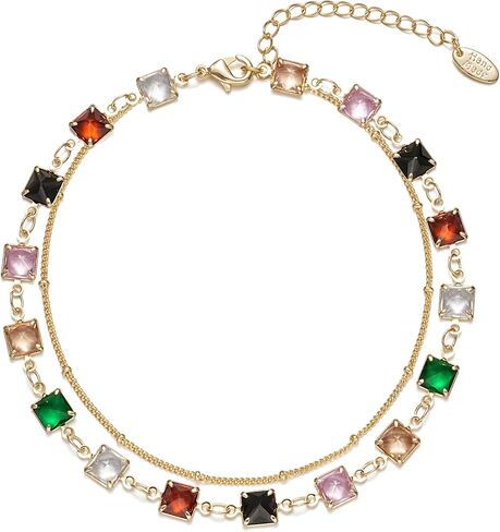 Multicolor Crystal Anklet 14K Gold Plated Waterproof Ankle Bracelets Adjustable Layered Summer Beach Foot Jewelry for Women in Saudi Arabia