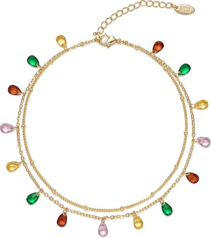 Multicolor Crystal Anklet 14K Gold Plated Waterproof Ankle Bracelets Adjustable Layered Summer Beach Foot Jewelry for Women in Saudi Arabia