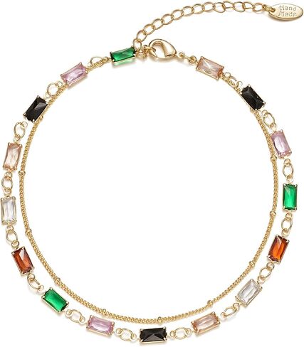 Multicolor Crystal Anklet 14K Gold Plated Waterproof Ankle Bracelets Adjustable Layered Summer Beach Foot Jewelry for Women in Saudi Arabia