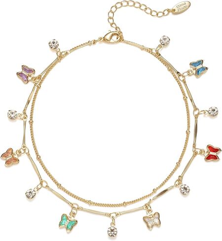 Multicolor Crystal Anklet 14K Gold Plated Waterproof Ankle Bracelets Adjustable Layered Summer Beach Foot Jewelry for Women in Saudi Arabia