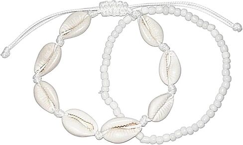 Natural Cowrie Shell Anklets for woman, White Beaded Beach Ankle Bracelet, Adjustable Summer Foot Jewelry, waterproof, novelty anklets, bracelet anklet, jewerly for woman in Saudi Arabia