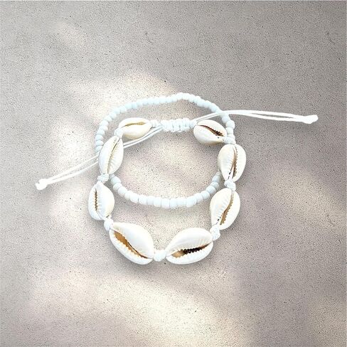 Natural Cowrie Shell Anklets for woman, White Beaded Beach Ankle Bracelet, Adjustable Summer Foot Jewelry, waterproof, novelty anklets, bracelet anklet, jewerly for woman in Saudi Arabia