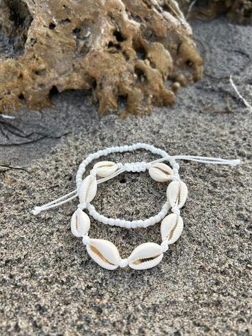 Natural Cowrie Shell Anklets for woman, White Beaded Beach Ankle Bracelet, Adjustable Summer Foot Jewelry, waterproof, novelty anklets, bracelet anklet, jewerly for woman in Saudi Arabia
