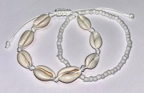 Natural Cowrie Shell Anklets for woman, White Beaded Beach Ankle Bracelet, Adjustable Summer Foot Jewelry, waterproof, novelty anklets, bracelet anklet, jewerly for woman in Saudi Arabia