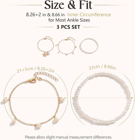 Fesciory Shell Ankle Bracelets for Women, Gold Plated Boho Anklet Set with Pearl Beads Starfish Conch Seashell, Adjustable Summer Beach Hawaiian Foot Jewelry Gift(Shell Pearl 3Pcs) in Saudi Arabia