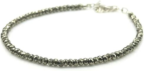 Sterling Silver Anklets for Women – Handmade Beaded Pyrite Gemstone Crystal Anklet, Adjustable 11 Inch Ankle Bracelet, Elegant Classic Jewelry Gift in Kuwait