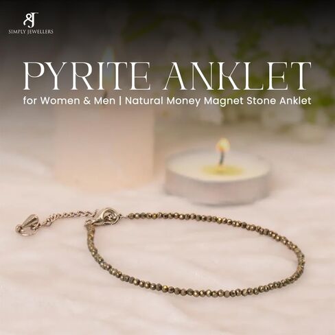 Sterling Silver Anklets for Women – Handmade Beaded Pyrite Gemstone Crystal Anklet, Adjustable 11 Inch Ankle Bracelet, Elegant Classic Jewelry Gift in Kuwait
