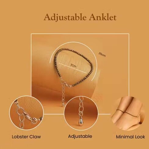 Sterling Silver Anklets for Women – Handmade Beaded Pyrite Gemstone Crystal Anklet, Adjustable 11 Inch Ankle Bracelet, Elegant Classic Jewelry Gift in Kuwait