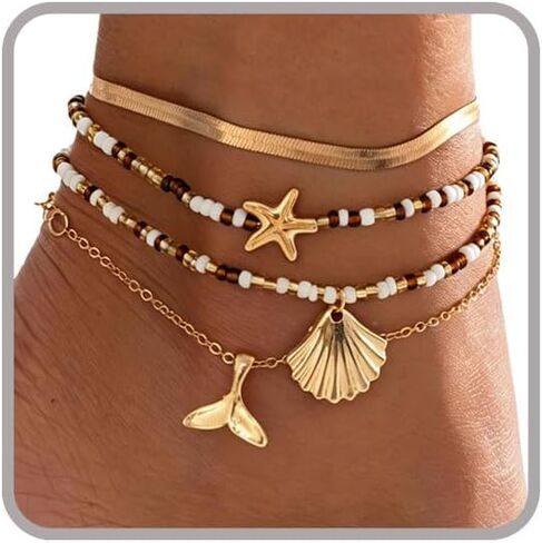 Ankle Bracelets for Women Gold Anklets for Women Waterproof Beach accessories Summer Foot Jewelry Bell Pink Blue White Silver Flower Ankelts for Women Plus Size Anklet Bracelet for Big Ankles Hawaiian Beach Jewelry in Saudi Arabia
